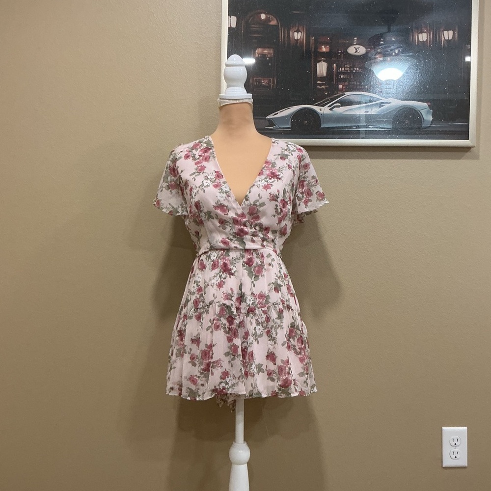 Altar'd State Pink Floral Mini Romper Dress
